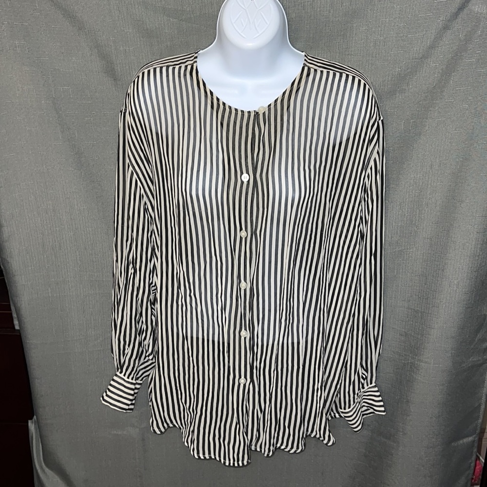 Vintage Ann Taylor Silk Striped Long Sleeve Blouse, size Large